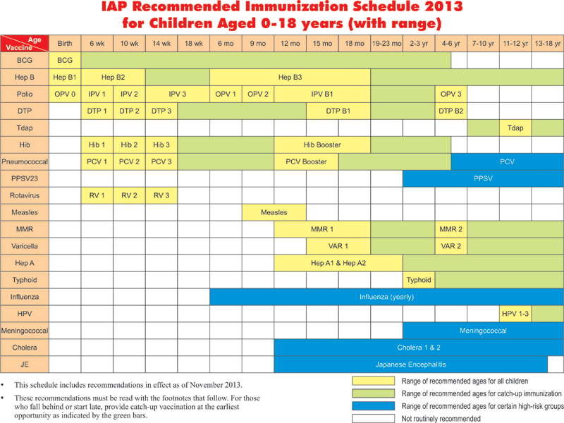 Indian Academy Of Pediatrics Iap Recommended Immunization Schedule For Children Aged 0 Through 18 Years India 2013 And Updates On Immunization